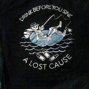 Mens Large Skeleton Fishing T Shirt-Good Condition